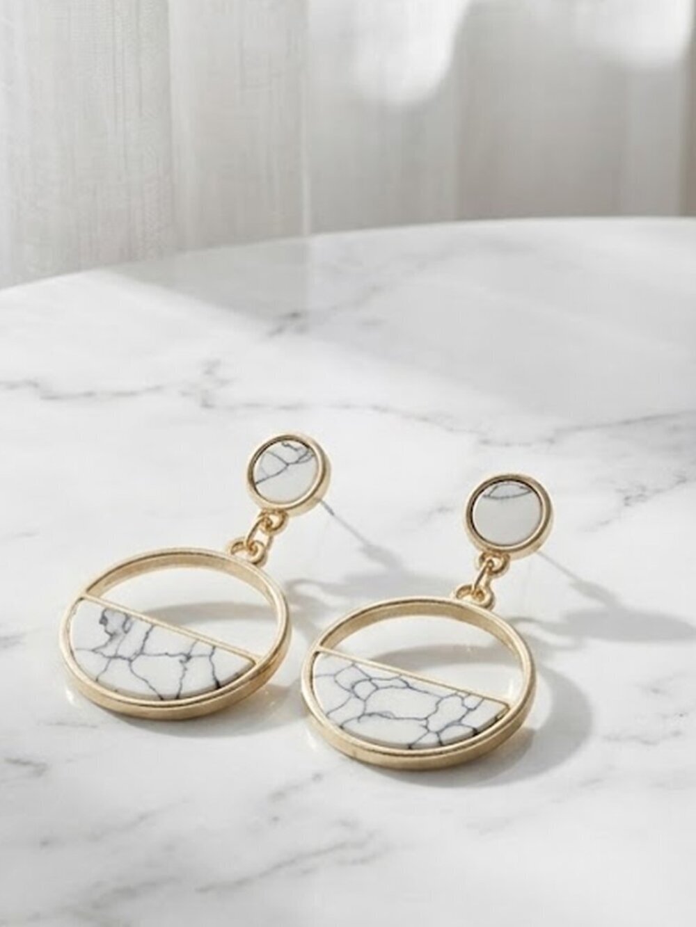 White Hollow Faux Marble Earrings
